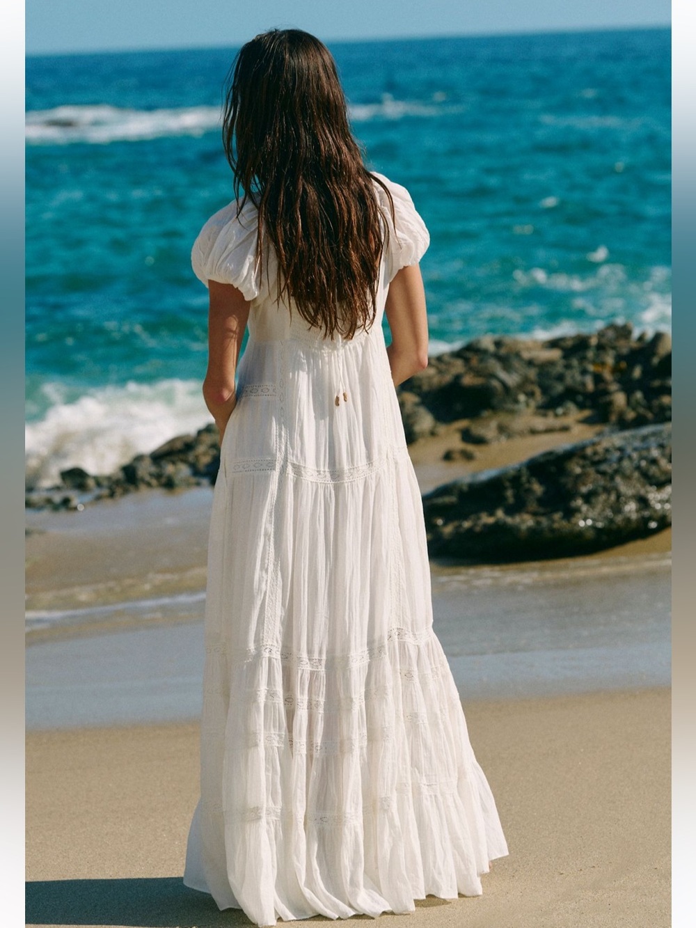 Free People Aura Maxi Dress Ivory White Long Cotton V Neck Flowy Small NEW NWT - Picture 5 of 9